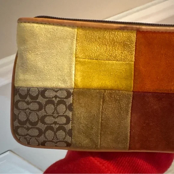 VINTAGE Coach Patchwork Suede Wristlet in Brown, Orange & Gold - Picture 11 of 15